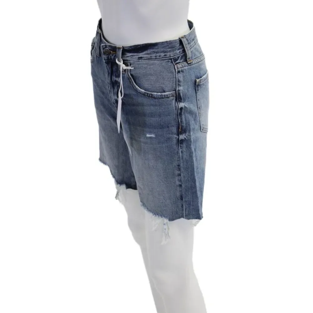 Pistola Womens Zipper Fly Distressed Fringe Denim Shorts Blue Size 24